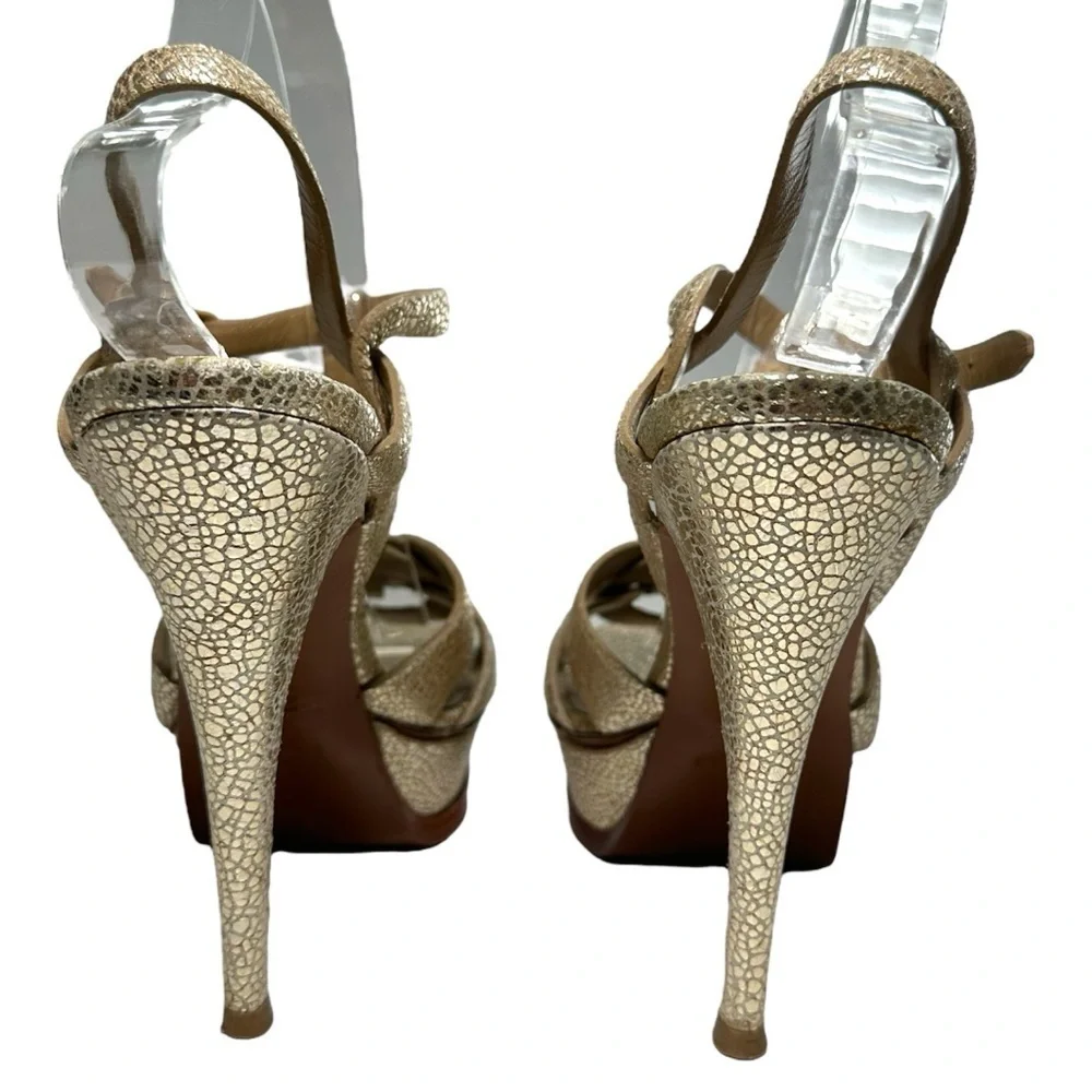 Saint Laurent Tribute High-Heel Leather Sandal in Metallic Gold size 40 | US 10